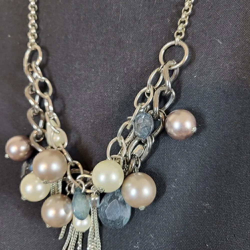 Silver Necklace With Multi Colored Stones